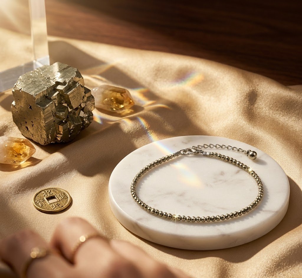 Original Natural Pyrite Anklet for Wealth, Prosperity & Business Success