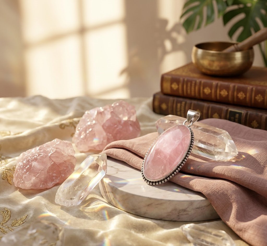 Original Natural Rose Quartz Pendant for Love, Emotional Healing & Positive Energy
