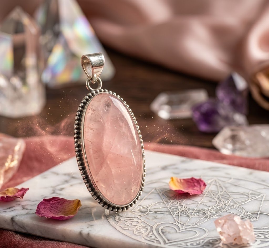 Original Natural Rose Quartz Pendant for Love, Emotional Healing & Positive Energy 3
